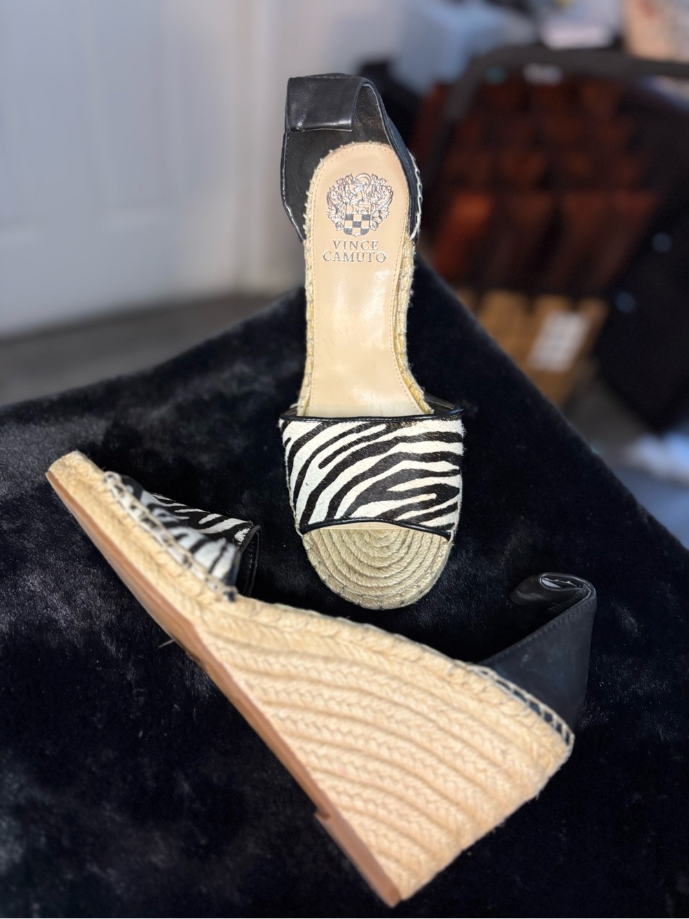 Vince Camuto Black & White Zebra Espadrille Wedge Sandals
